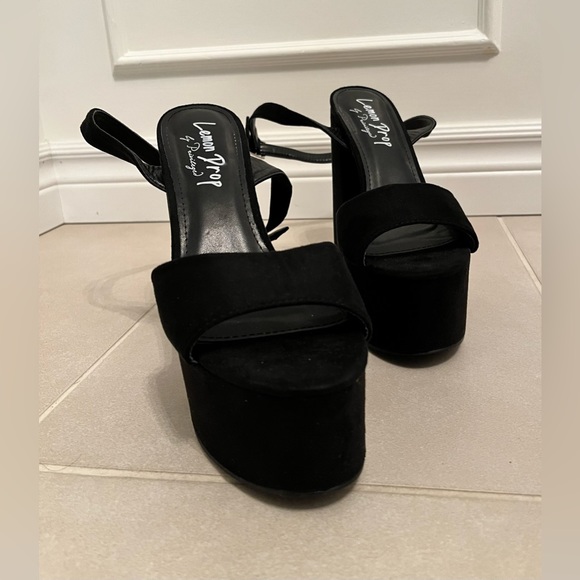 Lemon Drop by Privileged Black Velvet Platform Heels - Picture 2 of 8